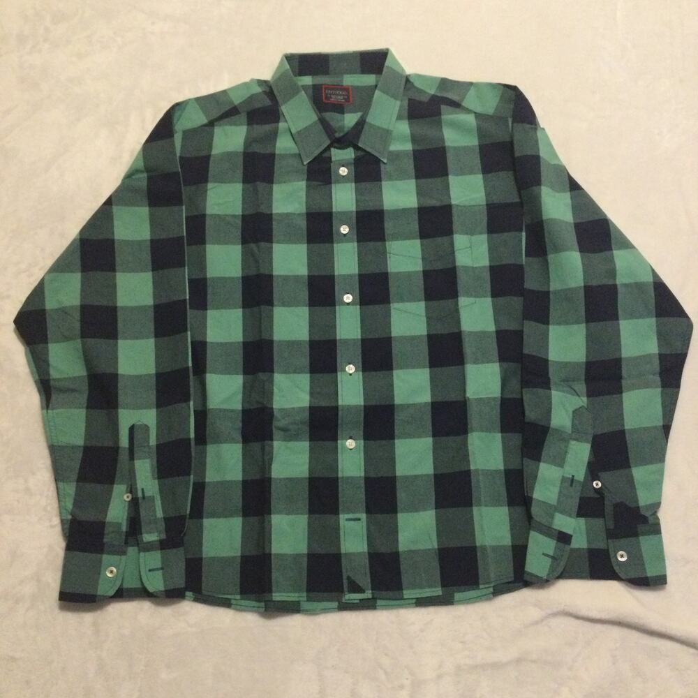 UNTUCKit Button Down Shirt Mens 3XL Green Navy Cotton Buffalo Plaid Casual XXXL